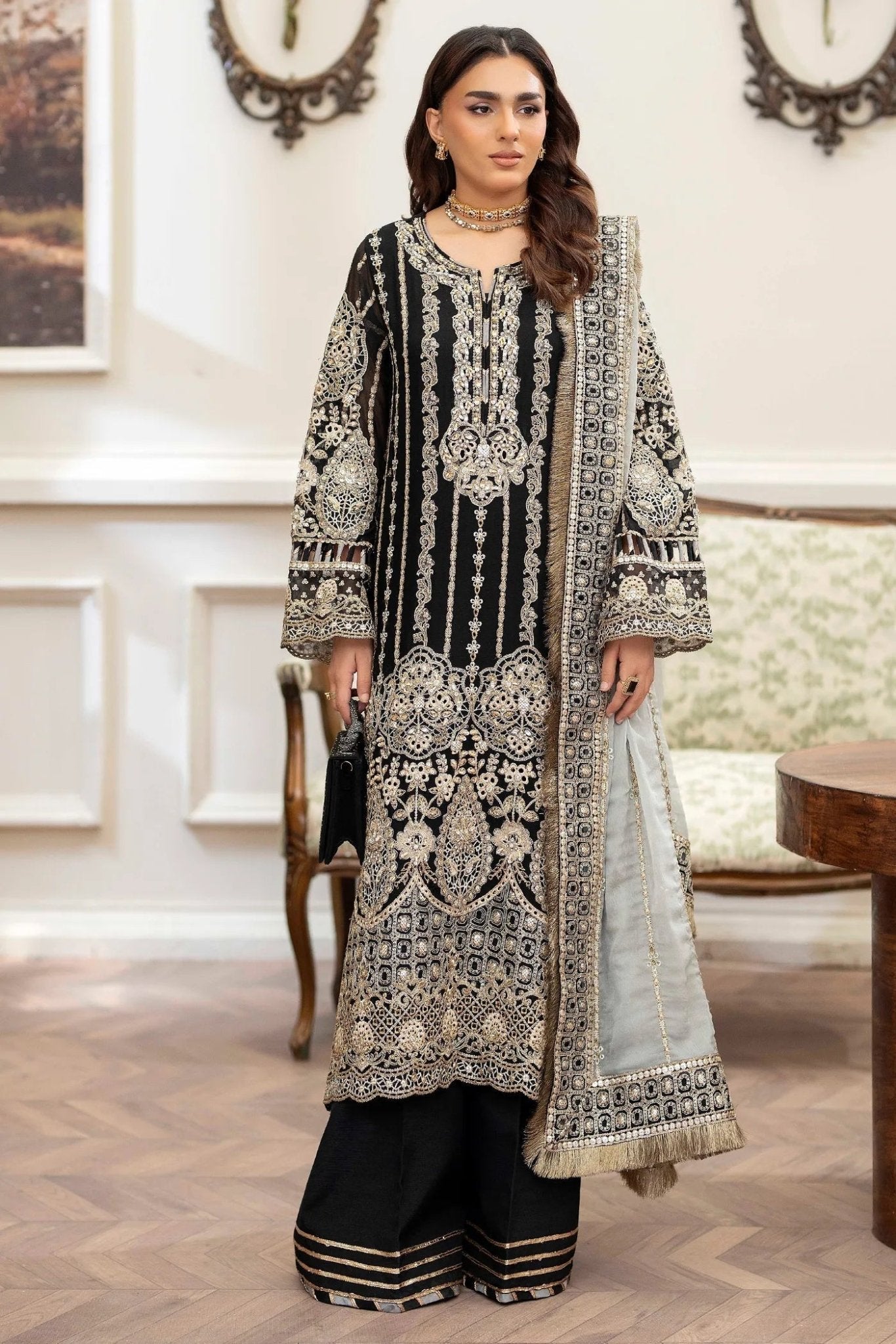 Adans Libas | Saleeqa Chiffon 25 | SALEEQA 7514 - is Black dress from Adans Libas - Ladies Clothes - Maria Faisal