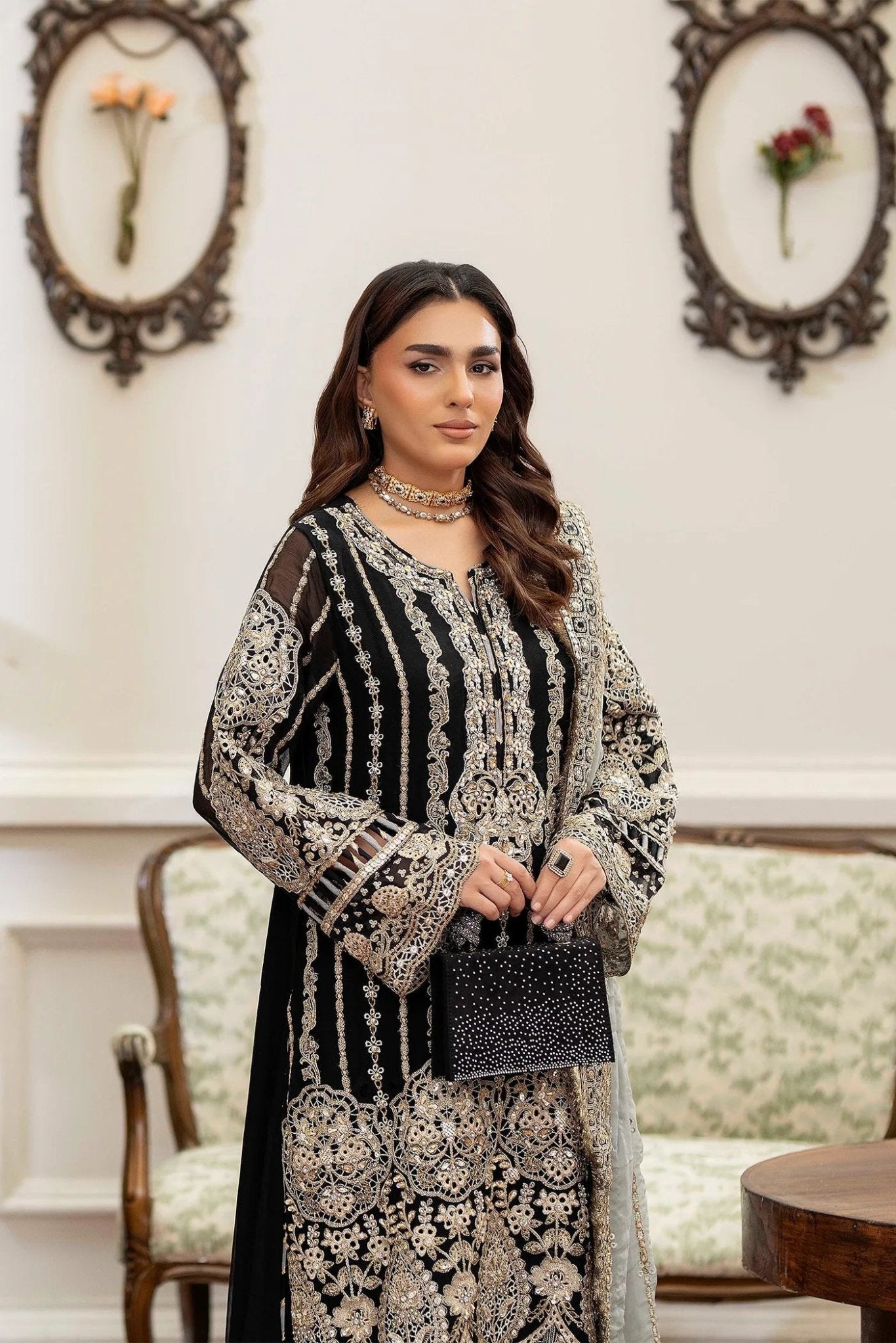 Adans Libas | Saleeqa Chiffon 25 | SALEEQA 7514 - is Black dress from Adans Libas - Ladies Clothes - Maria Faisal