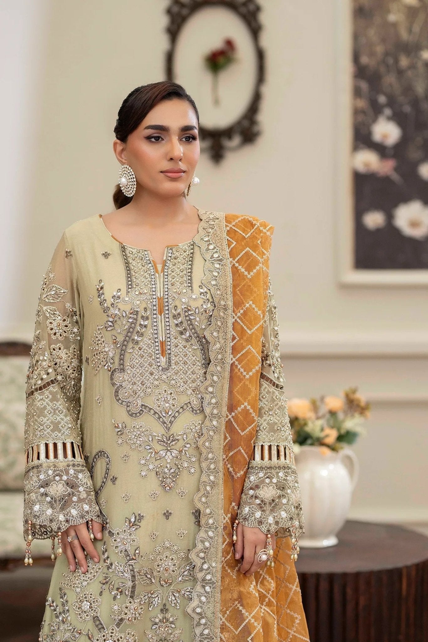 Adans Libas | Saleeqa Chiffon 25 | SALEEQA 7518 - is Green White dress from Adans Libas - Ladies Clothes - Maria Faisal