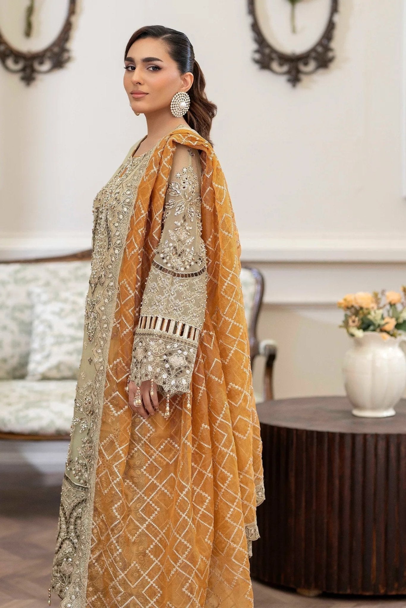 Adans Libas | Saleeqa Chiffon 25 | SALEEQA 7518 - is Green White dress from Adans Libas - Ladies Clothes - Maria Faisal