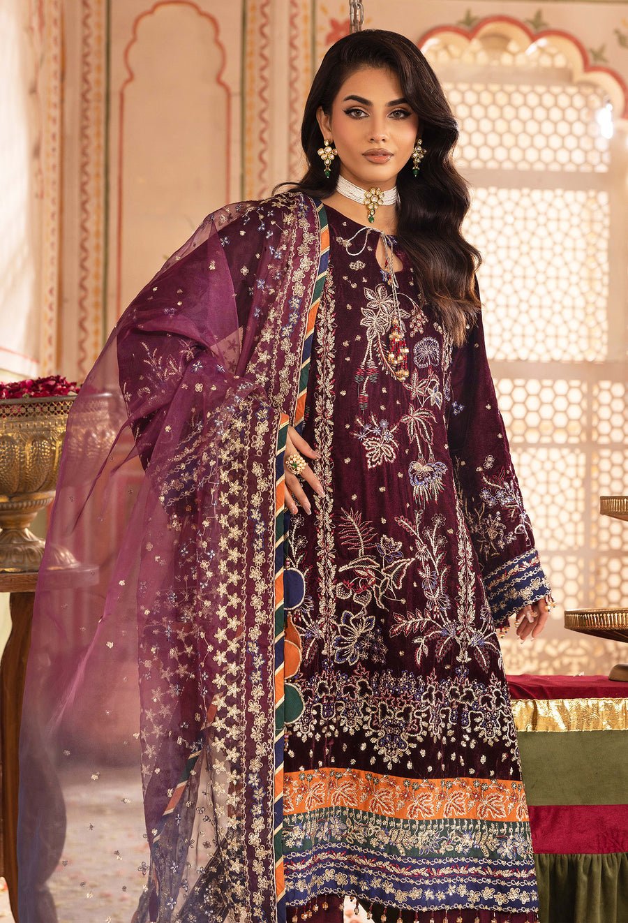Adans Libas | Velvet 25 | 7520 V - is Maroon dress from Adans Libas - Ladies Clothes - Maria Faisal