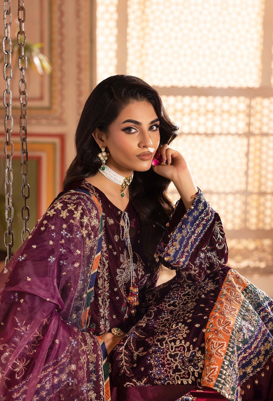 Adans Libas | Velvet 25 | 7520 V - is Maroon dress from Adans Libas - Ladies Clothes - Maria Faisal