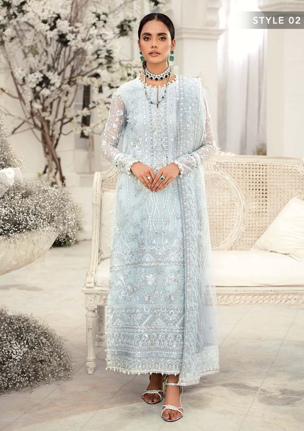 Aik Atelier Wedding Festive 22 LOOK 02 – Sky Blue Designer Dress with intricate embroidery and embellishments. Shop wedding dresses at Maria Faisal.