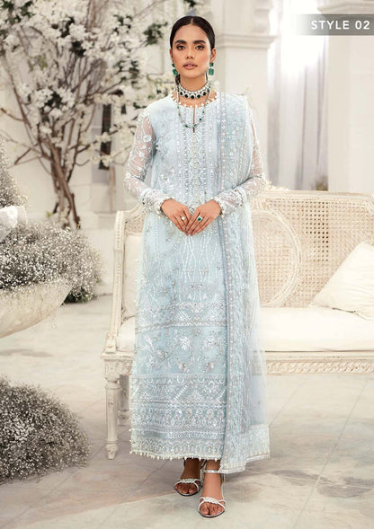Aik Atelier Wedding Festive 22 LOOK 02 – Sky Blue Designer Dress with intricate embroidery and embellishments. Shop wedding dresses at Maria Faisal.