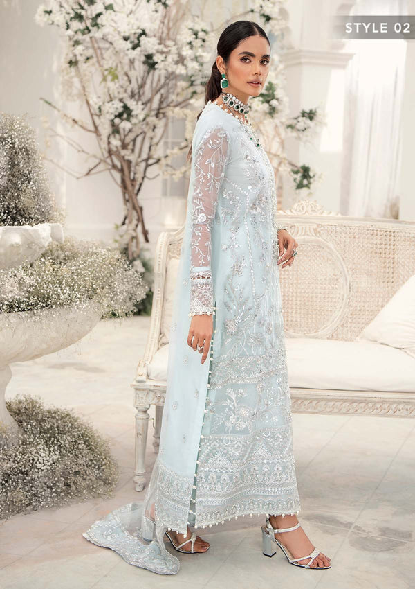 Aik Atelier Wedding Festive 22 LOOK 02 – Sky Blue Designer Dress with intricate embroidery and embellishments. Shop wedding dresses at Maria Faisal.