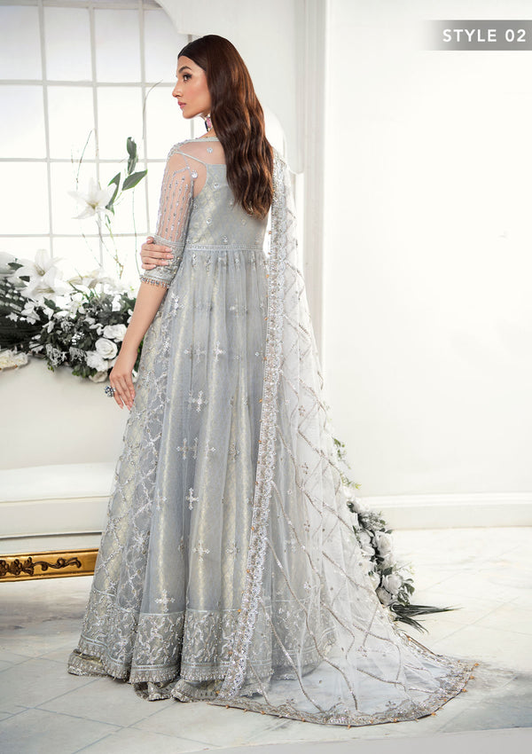 Aik Atelier Wedding Festive 22 LOOK 07 – Grey Designer Dress with intricate embroidery and embellishments. Shop wedding dresses at Maria Faisal.