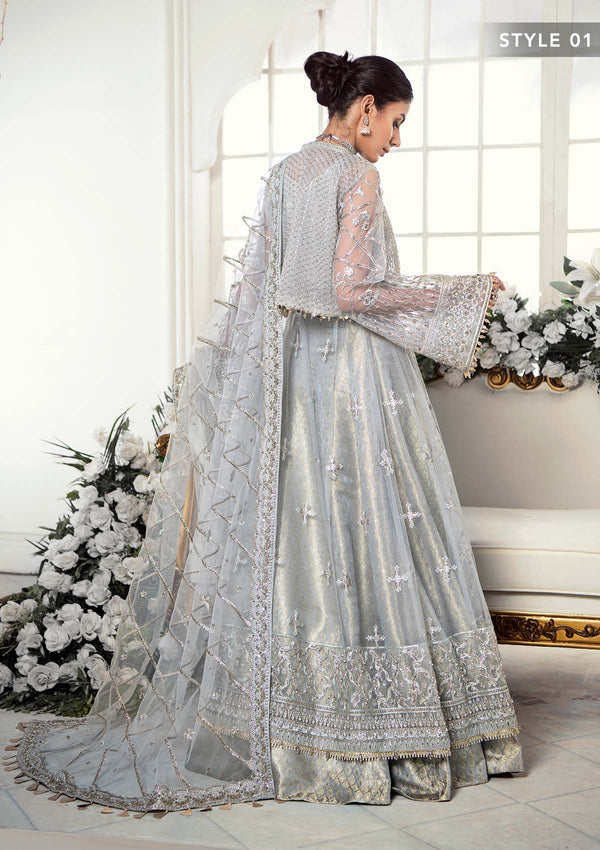 Aik Atelier Wedding Festive 22 LOOK 07 – Grey Designer Dress with intricate embroidery and embellishments. Shop wedding dresses at Maria Faisal.