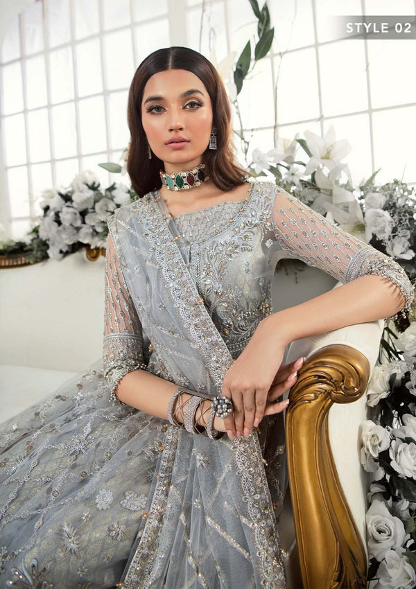 Aik Atelier Wedding Festive 22 LOOK 07 – Grey Designer Dress with intricate embroidery and embellishments. Shop wedding dresses at Maria Faisal.