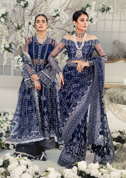 Aik Atelier Wedding Festive 22 LOOK 10 – Navy Designer Dress with intricate embroidery and embellishments. Shop wedding dresses at Maria Faisal.