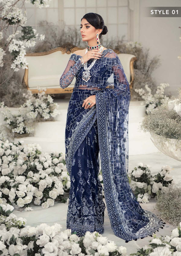 Aik Atelier Wedding Festive 22 LOOK 10 – Navy Designer Dress with intricate embroidery and embellishments. Shop wedding dresses at Maria Faisal.
