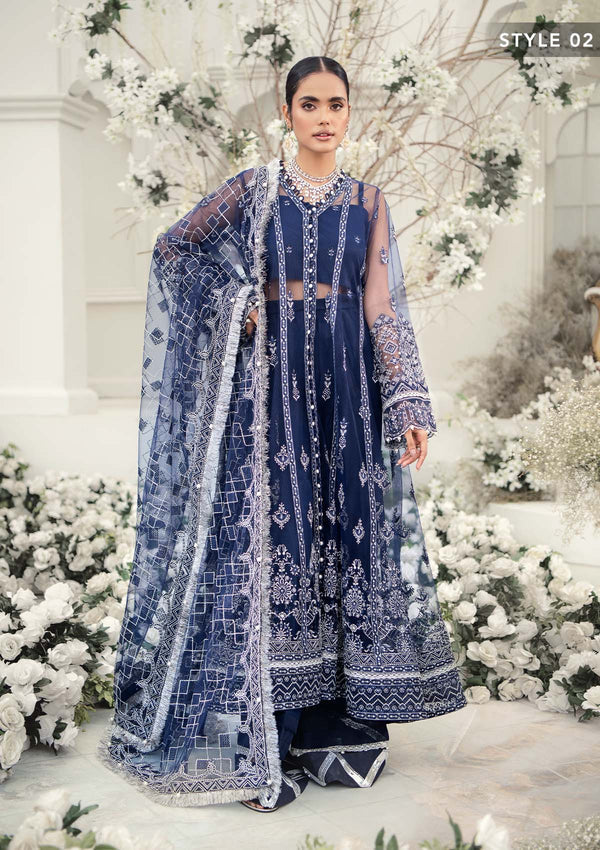 Aik Atelier Wedding Festive 22 LOOK 10 – Navy Designer Dress with intricate embroidery and embellishments. Shop wedding dresses at Maria Faisal.