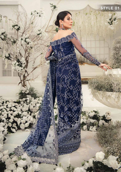 Aik Atelier Wedding Festive 22 LOOK 10 – Navy Designer Dress with intricate embroidery and embellishments. Shop wedding dresses at Maria Faisal.