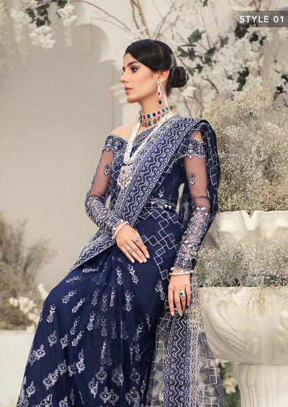 Aik Atelier Wedding Festive 22 LOOK 10 – Navy Designer Dress with intricate embroidery and embellishments. Shop wedding dresses at Maria Faisal.