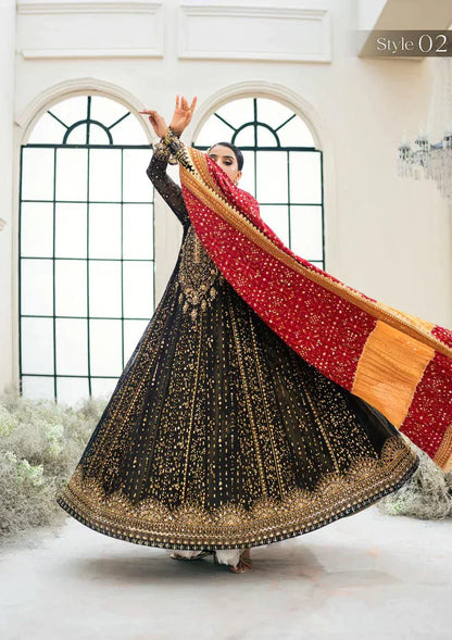 Aik Atelier Wedding Festive 23 LOOK 01 – Black Designer Dress with intricate embroidery and embellishments. Shop elegant Asian dresses at Maria Faisal.