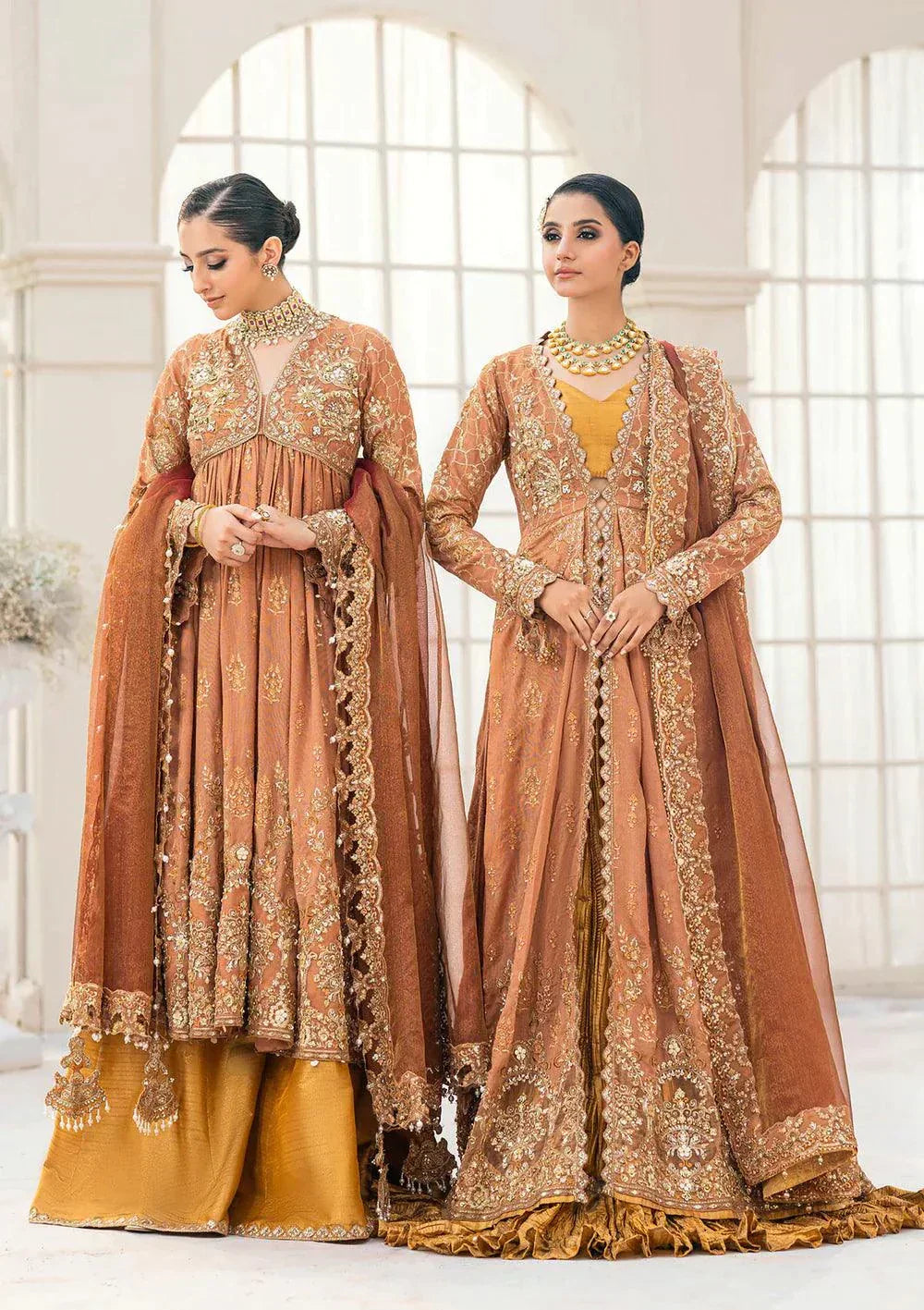 Aik Atelier Wedding Festive 23 LOOK 02 – Rust Designer Dress with intricate embroidery and embellishments. Shop elegant Wedding dress at Maria Faisal.