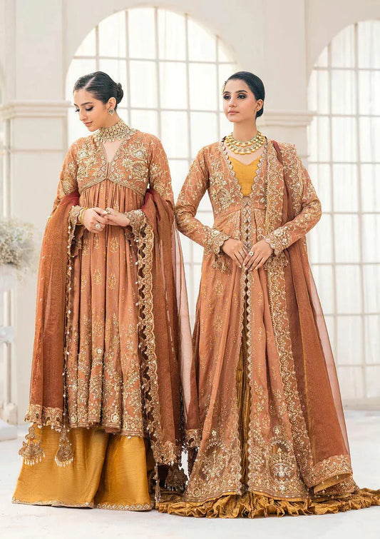 Aik Atelier Wedding Festive 23 LOOK 02 – Rust Designer Dress with intricate embroidery and embellishments. Shop elegant Wedding dress at Maria Faisal.