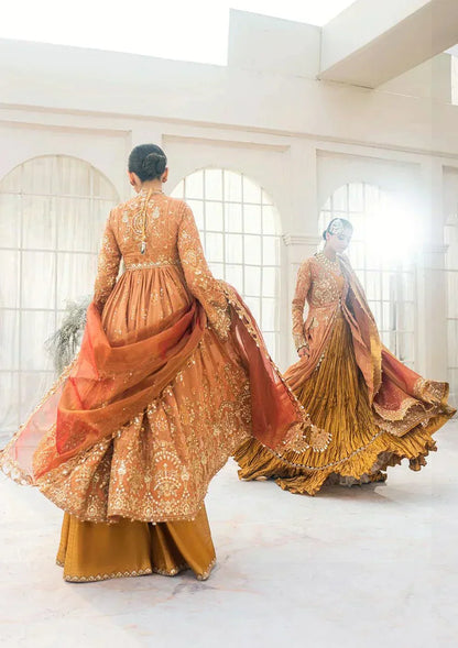 Aik Atelier Wedding Festive 23 LOOK 02 – Rust Designer Dress with intricate embroidery and embellishments. Shop elegant Wedding dress at Maria Faisal.