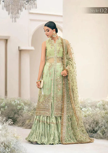 Aik Atelier Wedding Festive 23 LOOK 03 – Light Green Designer Dress with intricate embroidery and embellishments. Shop elegant Wedding dress at Maria Faisal.