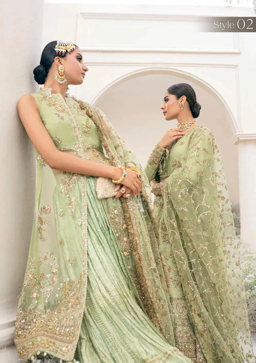 Aik Atelier Wedding Festive 23 LOOK 03 – Light Green Designer Dress with intricate embroidery and embellishments. Shop elegant Wedding dress at Maria Faisal.