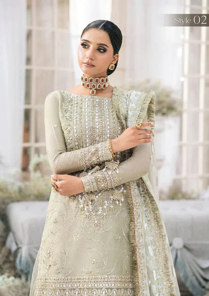 Aik Atelier Wedding Festive 23 LOOK 04 – Light Grey Designer Dress with intricate embroidery and embellishments. Shop elegant Wedding dress at Maria Faisal.