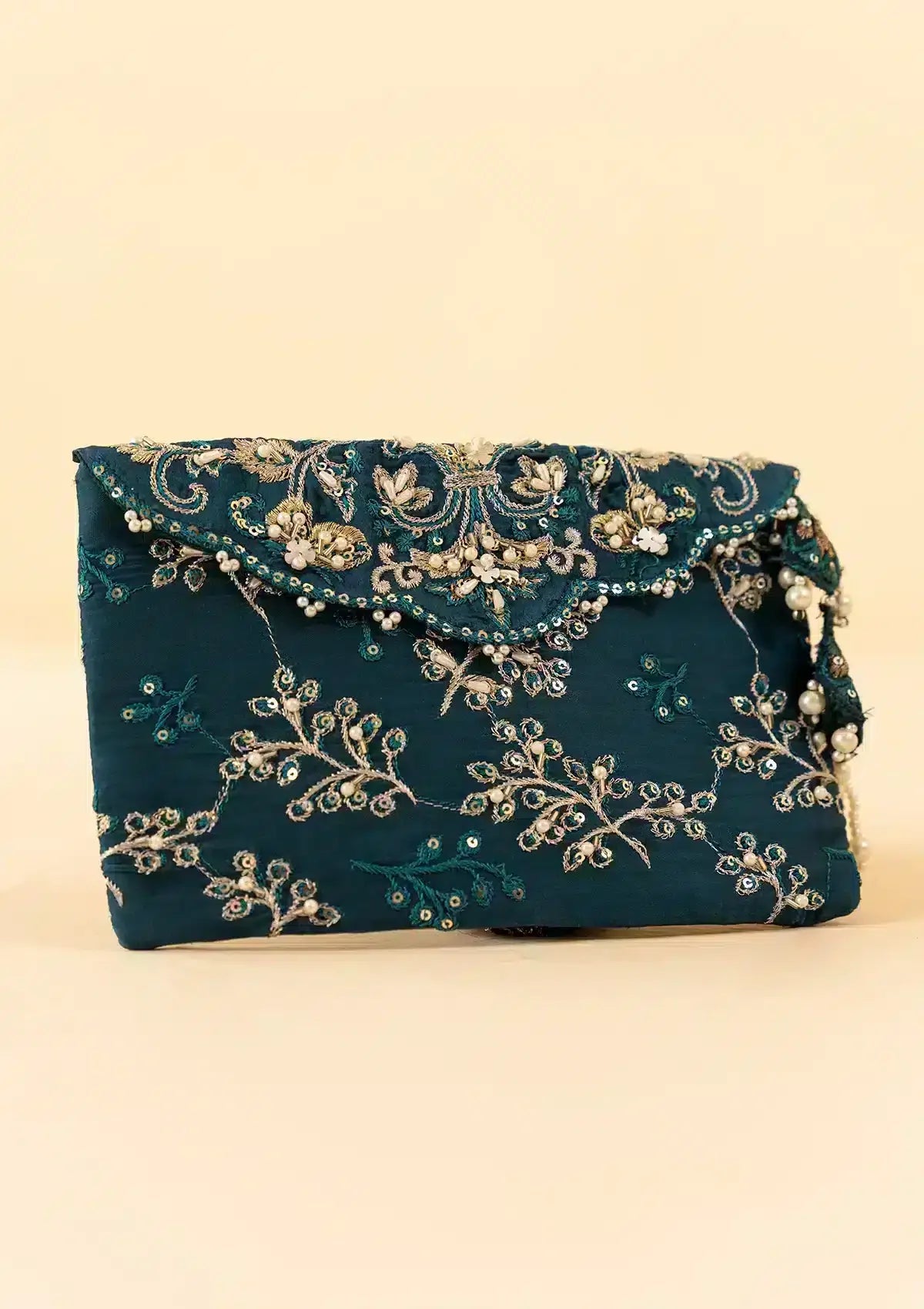 TEAL SILK ENVELOPE CLUTCH - Waniyas