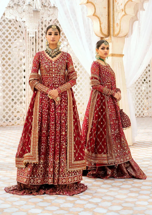 Aik Atelier Wedding Festive 24 LOOK 01 – Red Designer Dress with intricate embroidery and embellishments. Shop elegant Asian dresses at Maria Faisal.