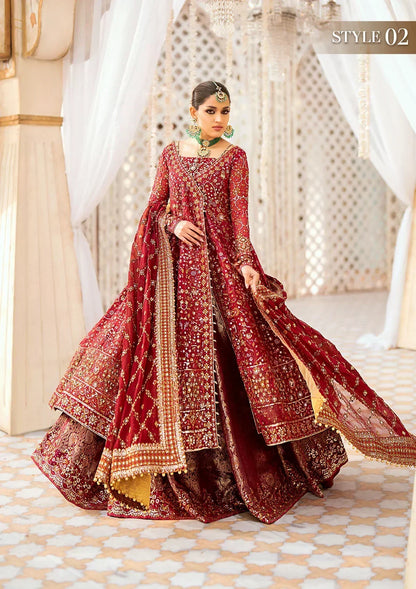 Aik Atelier Wedding Festive 24 LOOK 01 – Red Designer Dress with intricate embroidery and embellishments. Shop elegant Asian dresses at Maria Faisal.