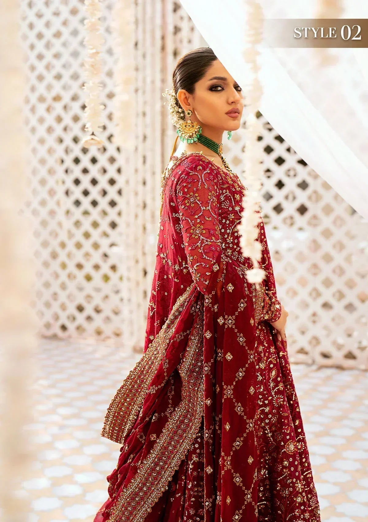 Aik Atelier Wedding Festive 24 LOOK 01 – Red Designer Dress with intricate embroidery and embellishments. Shop elegant Asian dresses at Maria Faisal.