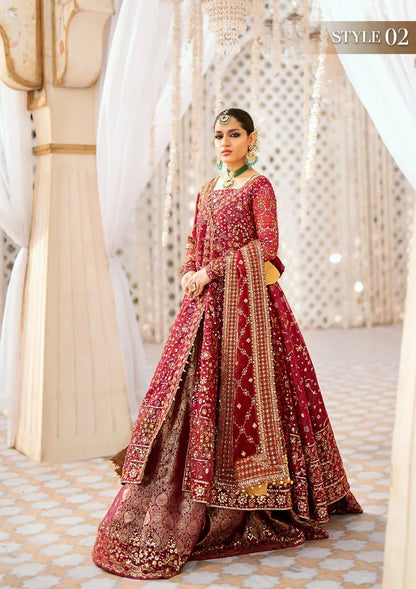 Aik Atelier Wedding Festive 24 LOOK 01 – Red Designer Dress with intricate embroidery and embellishments. Shop elegant Asian dresses at Maria Faisal.