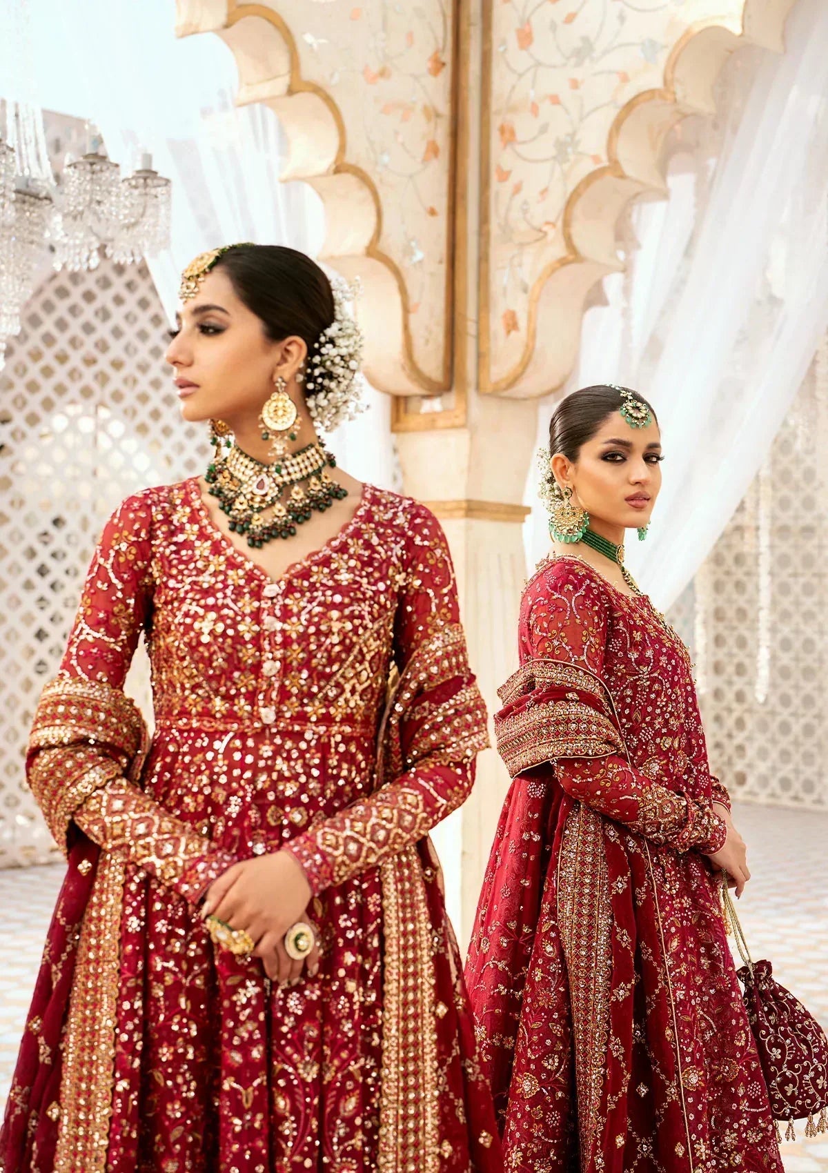 Aik Atelier Wedding Festive 24 LOOK 01 – Red Designer Dress with intricate embroidery and embellishments. Shop elegant Asian dresses at Maria Faisal.