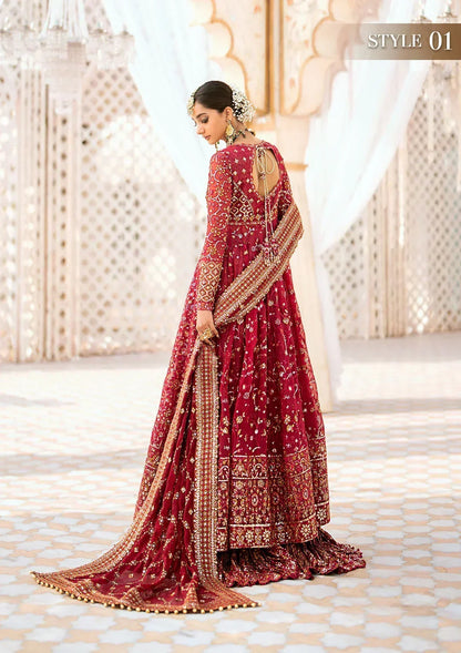 Aik Atelier Wedding Festive 24 LOOK 01 – Red Designer Dress with intricate embroidery and embellishments. Shop elegant Asian dresses at Maria Faisal.