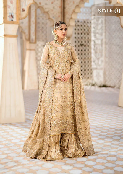 Aik Atelier Wedding Festive 24 LOOK 02 – Beige Designer Dress with intricate embroidery and embellishments. Shop elegant Asian dresses at Maria Faisal.
