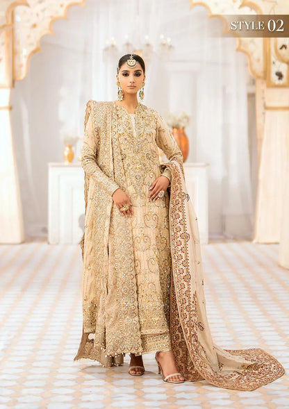 Aik Atelier Wedding Festive 24 LOOK 02 – Beige Designer Dress with intricate embroidery and embellishments. Shop elegant Asian dresses at Maria Faisal.