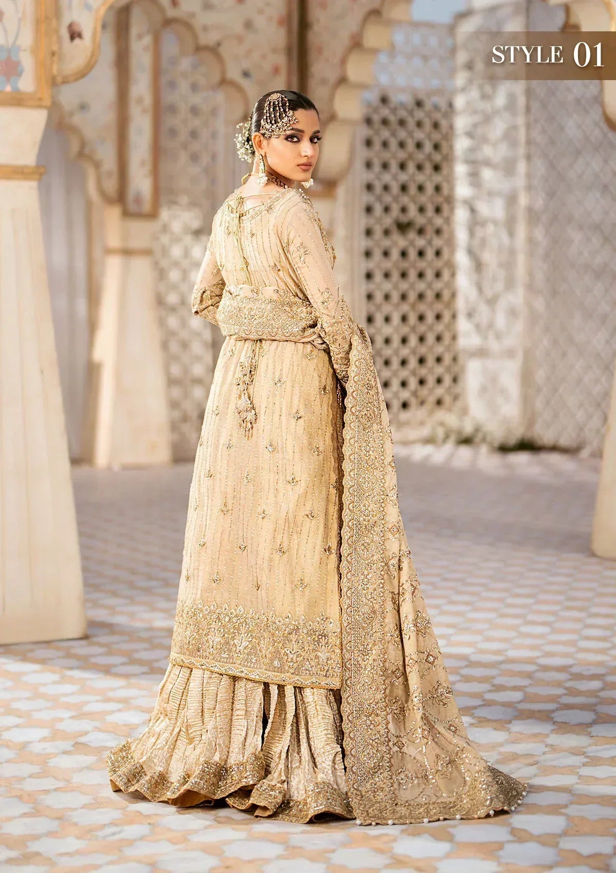 Aik Atelier Wedding Festive 24 LOOK 02 – Beige Designer Dress with intricate embroidery and embellishments. Shop elegant Asian dresses at Maria Faisal.