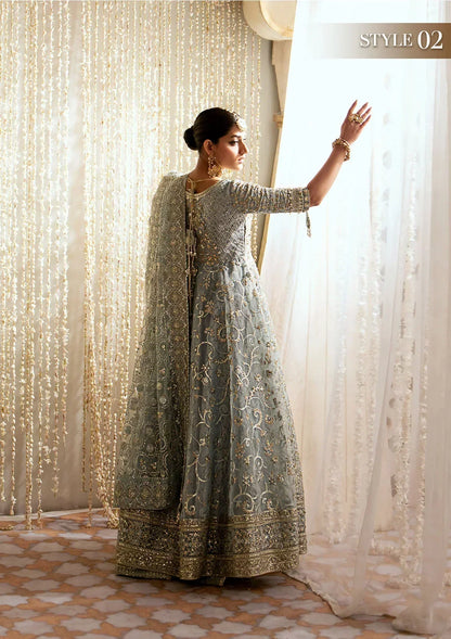 Aik Atelier Wedding Festive 24 LOOK 03 – Ice Blue Designer Dress with intricate embroidery and embellishments. Shop wedding dresses at Maria Faisal.