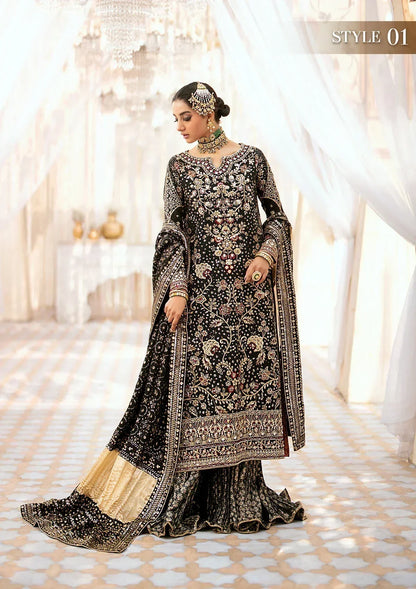 Aik Atelier Wedding Festive 24 LOOK 04 – Black Designer Dress with intricate embroidery and embellishments. Shop wedding dresses at Maria Faisal.