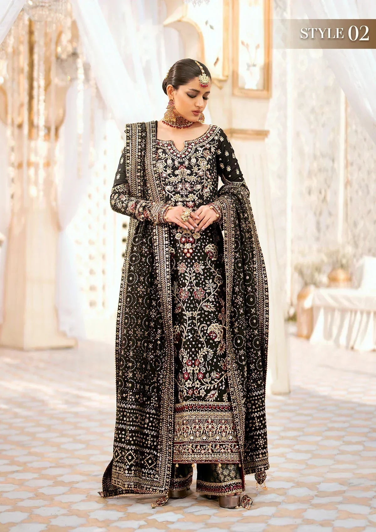 Aik Atelier Wedding Festive 24 LOOK 04 – Black Designer Dress with intricate embroidery and embellishments. Shop wedding dresses at Maria Faisal.