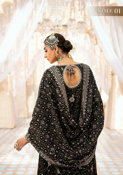 Aik Atelier Wedding Festive 24 LOOK 04 – Black Designer Dress with intricate embroidery and embellishments. Shop wedding dresses at Maria Faisal.