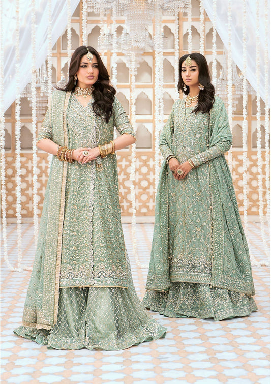 Aik Atelier Wedding Festive 24 LOOK 05 – Mint Green Designer Dress with intricate embroidery and embellishments. Shop wedding dresses at Maria Faisal.