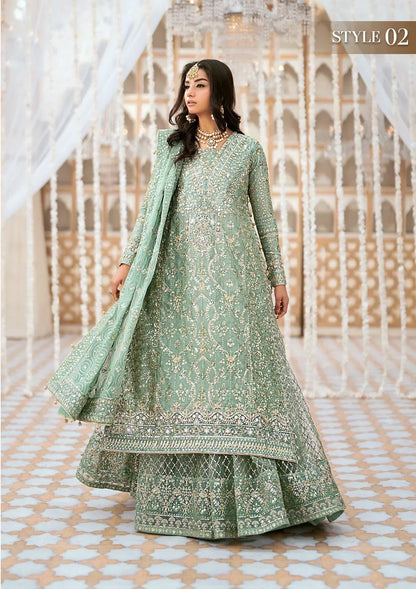 Aik Atelier Wedding Festive 24 LOOK 05 – Mint Green Designer Dress with intricate embroidery and embellishments. Shop wedding dresses at Maria Faisal.