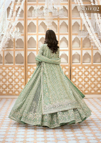 Aik Atelier Wedding Festive 24 LOOK 05 – Mint Green Designer Dress with intricate embroidery and embellishments. Shop wedding dresses at Maria Faisal.