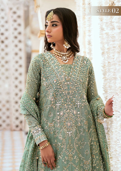 Aik Atelier Wedding Festive 24 LOOK 05 – Mint Green Designer Dress with intricate embroidery and embellishments. Shop wedding dresses at Maria Faisal.