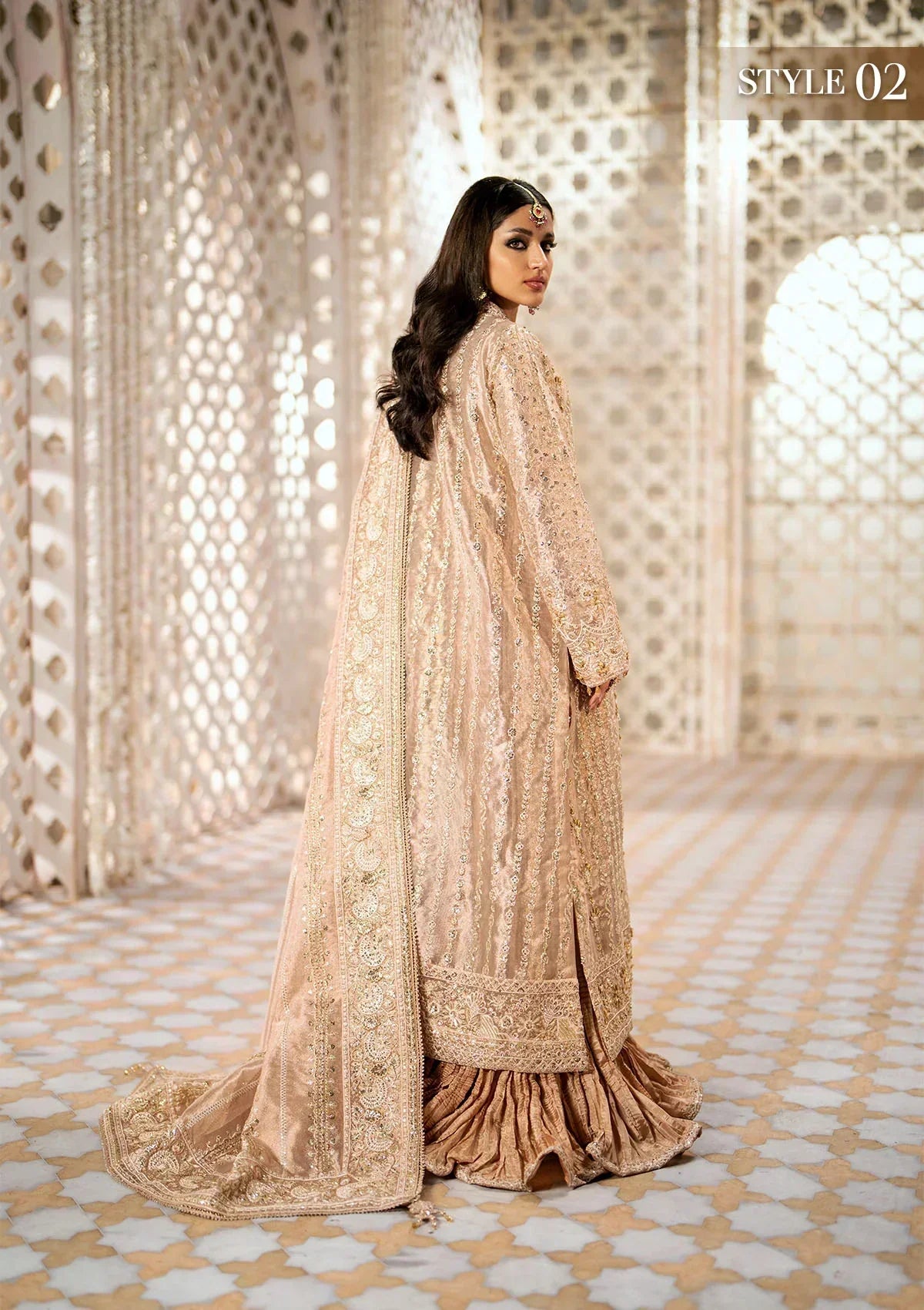 Aik Atelier Wedding Festive 24 LOOK 06 – Beige Designer Dress with intricate embroidery and embellishments. Shop wedding dresses at Maria Faisal.