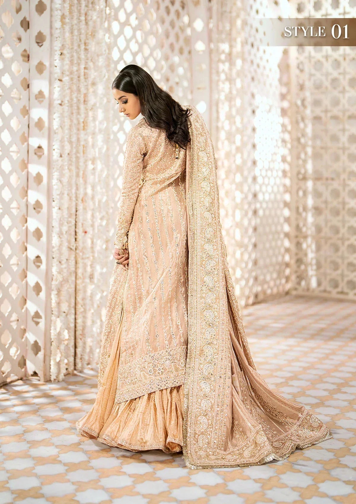 Aik Atelier Wedding Festive 24 LOOK 06 – Beige Designer Dress with intricate embroidery and embellishments. Shop wedding dresses at Maria Faisal.