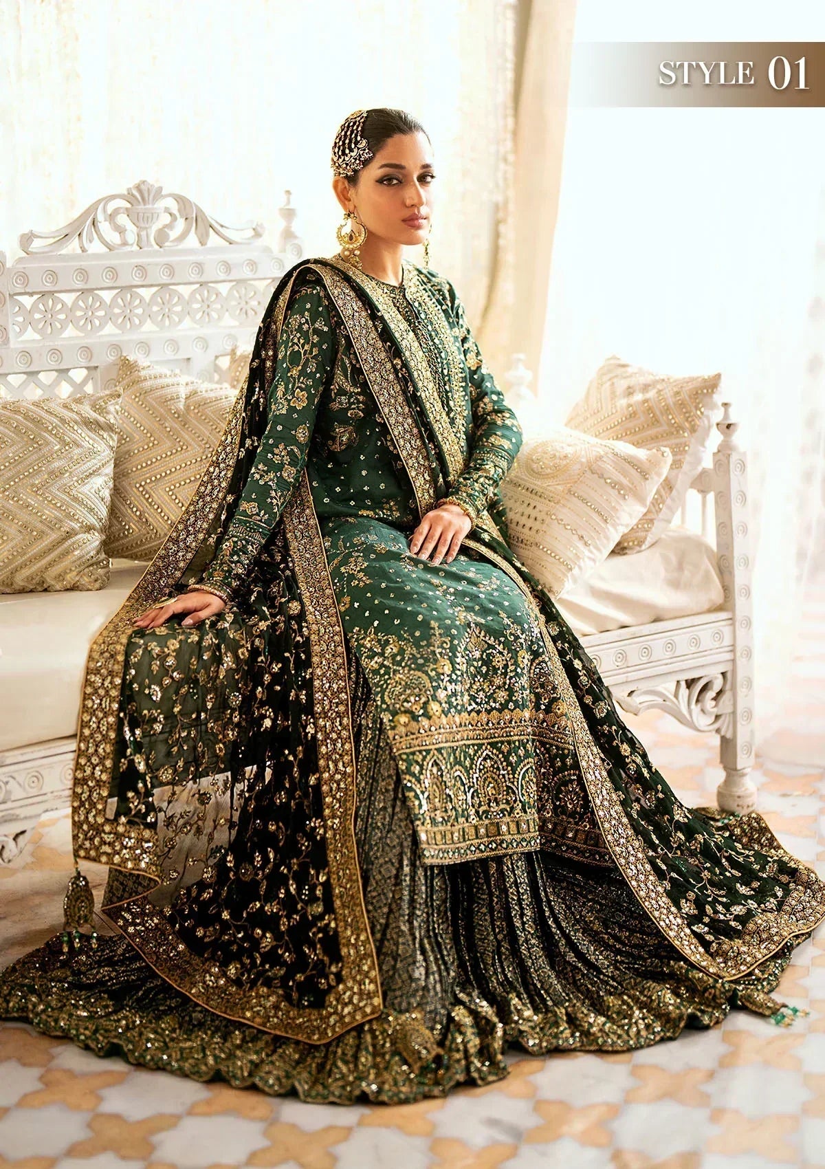 Aik Atelier Wedding Festive 24 LOOK 07 – Green Designer Dress with intricate embroidery and embellishments. Shop wedding dresses at Maria Faisal.