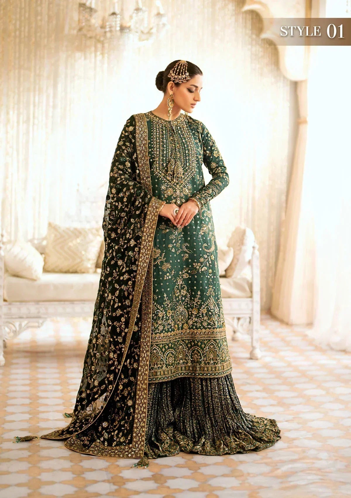 Aik Atelier Wedding Festive 24 LOOK 07 – Green Designer Dress with intricate embroidery and embellishments. Shop wedding dresses at Maria Faisal.