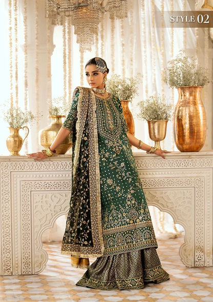Aik Atelier Wedding Festive 24 LOOK 07 – Green Designer Dress with intricate embroidery and embellishments. Shop wedding dresses at Maria Faisal.