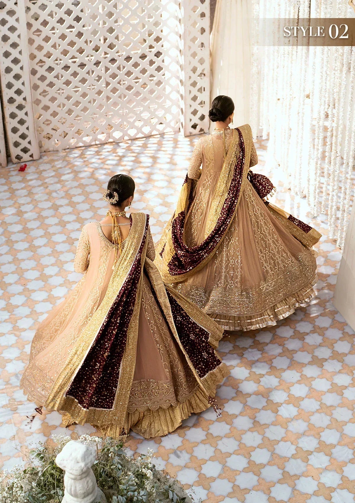 Aik Atelier Wedding Festive 24 LOOK 08 – Gold Designer Dress with intricate embroidery and embellishments. Shop wedding dresses at Maria Faisal.