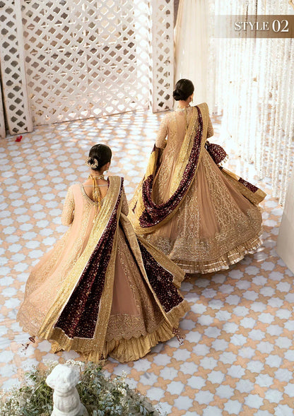 Aik Atelier Wedding Festive 24 LOOK 08 – Gold Designer Dress with intricate embroidery and embellishments. Shop wedding dresses at Maria Faisal.