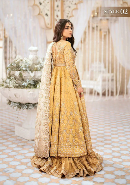Aik Atelier Wedding Festive 24 LOOK 09 – Gold Designer Dress with intricate embroidery and embellishments. Shop wedding dresses at Maria Faisal.